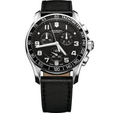 Victorinox Swiss Army 'Chrono Classic' Leather Strap Watch Black