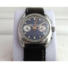 Vintage Chronograph Jules Jurgenson Original Blue Dial Steel Wristwatch