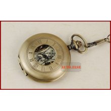 Vintage Copper Case Rose Glod Roman No. Hollow Gold Skeleton Unisex Pocket Watch