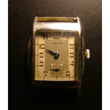 Vintage Hamilton Men's Watch, Square Dial, White GF, Blue Hands c.193