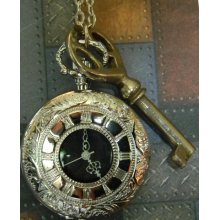 Vintage Key and Victorian Steampunk Chrome Alloy Retro Style Pocket Watch