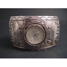 Vintage Navajo Overlay Dream Imaging Silver Watch Bracelet