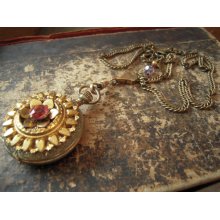 Vintage pocket watch necklace with a hint of pink - OOAK vintage assemblage A143