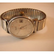 Vintage Sears Mans 7 Jewels Wrist Watch W/ Calander Sears Wrist Watch Runs