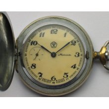 Vintage Soviet Molnija Pocket Watch Chromed Hunter Case Classic Dial W/ Hq-sign