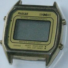 Vtg Old Digital Lcd Phasar Alarm Chrono Chronograph Mens Watch Gold Tone Lot W5