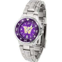 Washington Huskies Competitor AnoChrome Ladies Watch with Steel Band and Colored Bezel