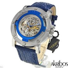 Watch - Akribos XXIV Automatic skeleton blue - Blue - Stainless Steel