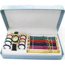 watch set gold watch case six leather watch bands eleven bezels