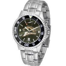 Western Michigan Broncos Competitor AnoChrome Men's Watch with Steel Band and Colored Bezel