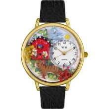 Whimsical Unisex Birdhouse Cat Black Skin Leather Watch #557771