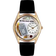 Whimsical Watches Accountant Black Leather And Goldtone Watch