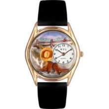 Whimsical Watches C-0110005 Womens Ranch Black Leather And Goldtone Watch