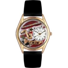 Whimsical Watches C-0510015 Womens Wind Instruments Black Leather And Goldtone Watch