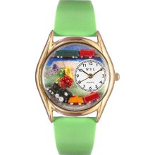 Whimsical Watches C-1610001 Womens Trains Green Leather And Goldtone Watch