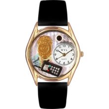 Whimsical Watches Police Officer Black Leather And Goldtone Watch