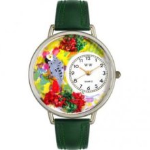 Whimsical Watches U0150013 African Gray Parrot Hunter Green Leather And Silvertone Watch