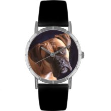 Whimsical Watches Unisex Boxer Photo Watch with Black Leather Color