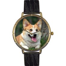 Whimsical Watches Unisex Corgi Photo Watch with Black Leather