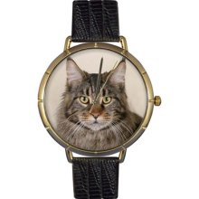 Whimsical Watches Unisex Maine Coon Cat Photo Watch with Black Leather