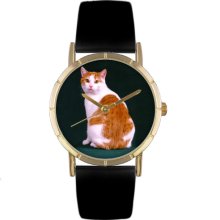 Whimsical Watches Unisex Manx Cat Photo Watch with Black Leather Color