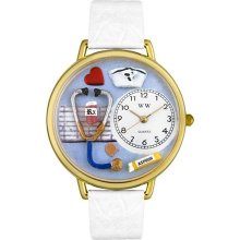 Whimsical Watches Unisex Nurse Gold G0620013 White Leather Analog Quartz Watch with White Dial