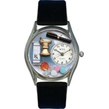 Whimsical Watches Unisex Pharmacist Silver S0610005 Black Leather Analog Quartz Watch with White Dial