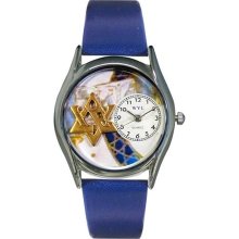 Whimsical Watches Unisex Star of David Silver S0710004 Blue Leather Analog Quartz Watch with White Dial