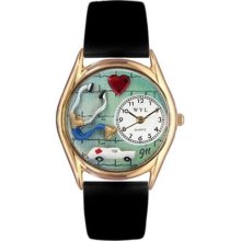 Whimsical Watches Women's EMT Navy Blue Leather and Gold Tone Watch