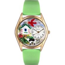 Whimsical Womens Birdhouse Cat Black Leather Watch #557509