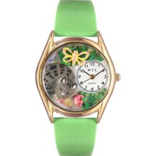 Whimsical Womens Cat Nap Green Leather Watch #557128