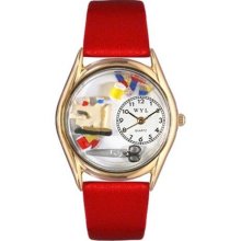 Whimsical Womens Quilting Red Leather And Goldtone Watch #C044000 ...