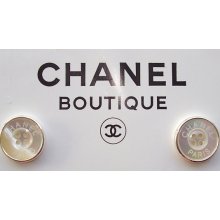 WHITE AND SILVER Mother Of Pearl Chanel Buttons x 2