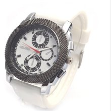 White Band Men&boy Watchquartz Wrist Oversized Dial Stainless Steel Round Dail