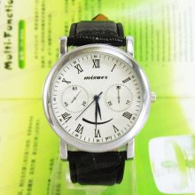 White Dial Roman Numerals Mark Lady Analog Wrist Watch With Black Leather M628w