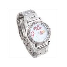 White dial - Stylish Unisex Metal Watch with Kitty Kitty Pattern