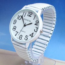 White Large Size Round Face Stretch Band Women's Watch