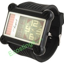 Wide Band Sports Plastic Solar Quartz Watch