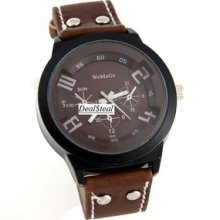 Womage 9622 Fashion Round Shaped Pu Leather Men's Electronic Wristwatch