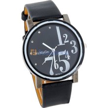 WoMaGe 9678-1 Women's PU Leather Band Analog Watch (Black)