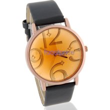 WOMAGE Round Dial Analog Watch with PU Leather Strap (Black)