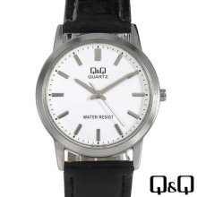 Womans Leather Water Resistant Wristwatch By Q And Q/japan Movmnt Retail $49