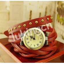 Women Girls Synthetic Leather Strap Roma Number Dial Quartz Watch Wristwatch