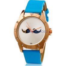 Women's Beard Pattern Round Dial Analog Watch with Faux Leather Strap (Blue)