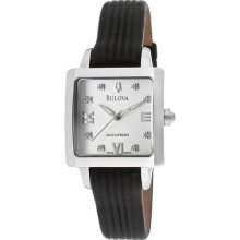 Women's Diamond Silver Dial Black Genuine Leather ...