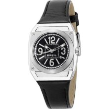 Women's Gear White Swarovski Crystal Black Dial Black Genuine Lea ...