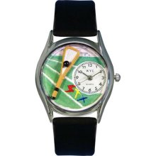 Women's Lacrosse Black Leather and Silvertone Watch in Silver ...