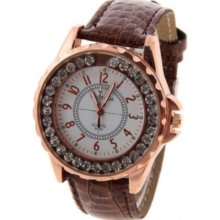 Women's Leather Quartz Analog Watch with Rhinestone Decoration Dial