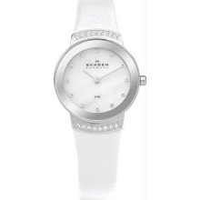 Women's Stainless Steel Quartz Mother Of Pearl Dial Leather Strap