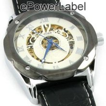 Y218 Japan Automatic Black Wrist Leather Mechanical Men/women White Watch